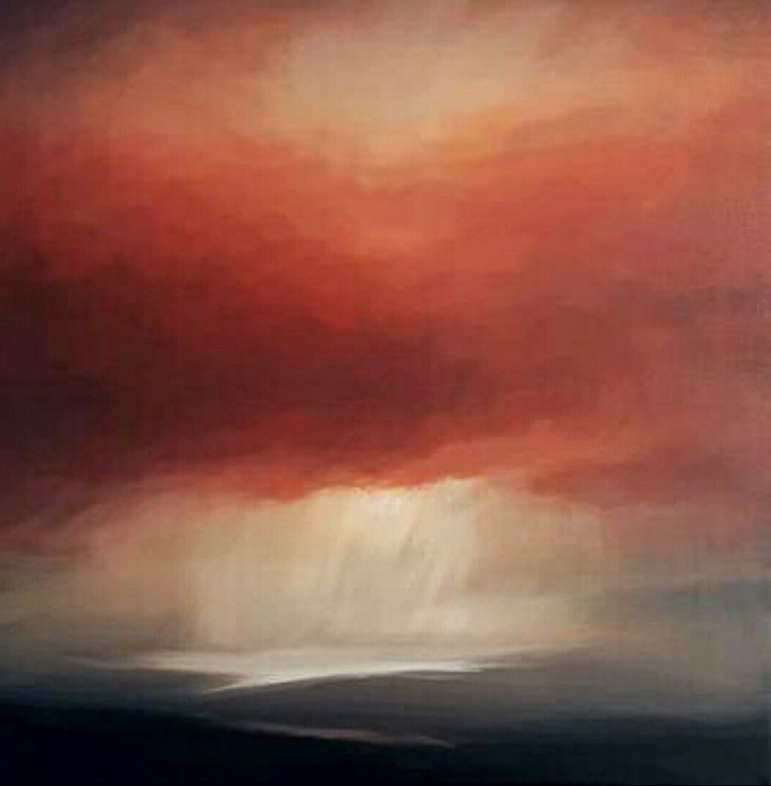 "Sunset Red " oil painting on canvas,40×40cm.