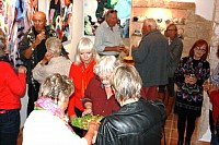 Inaguration party on exhibit opening, landscape paintings, art gallery, charity event, donations